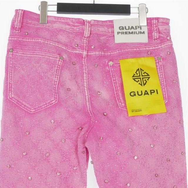 グアピ GUAPI PREMIUM ヴィンテージピンク ラインストーン フレアデニムパンツ ジーンズ 34 ピンク メンズ_4