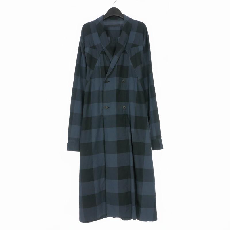 ユリウス JULIUS 18SS ベルト付き チェック ロングコート ガウン 