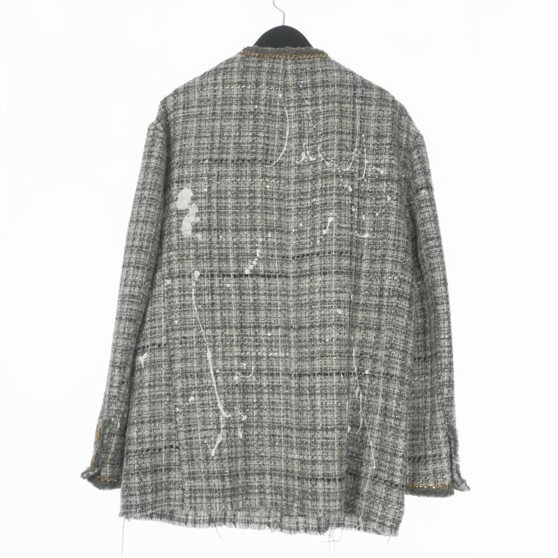 アールサーティーン R13 SLOUCH TWEED JACKET ツイード ノーカラージャケット ブレザー 長袖 XS グレー R13WR127-R273A レディースの画像