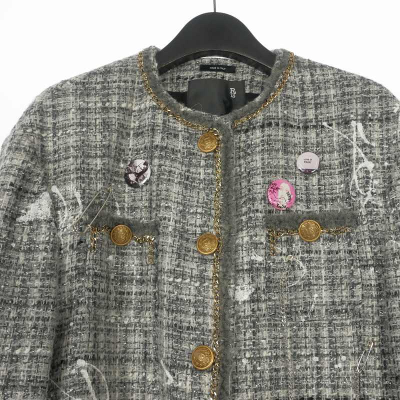 アールサーティーン R13 SLOUCH TWEED JACKET ツイード ノーカラージャケット ブレザー 長袖 XS グレー R13WR127-R273A レディースの画像
