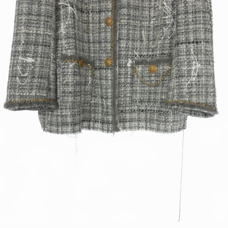 アールサーティーン R13 SLOUCH TWEED JACKET ツイード ノーカラージャケット ブレザー 長袖 XS グレー R13WR127-R273A レディースの画像