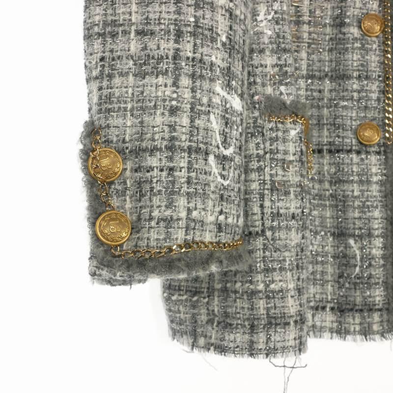 アールサーティーン R13 SLOUCH TWEED JACKET ツイード ノーカラージャケット ブレザー 長袖 XS グレー R13WR127-R273A レディースの画像
