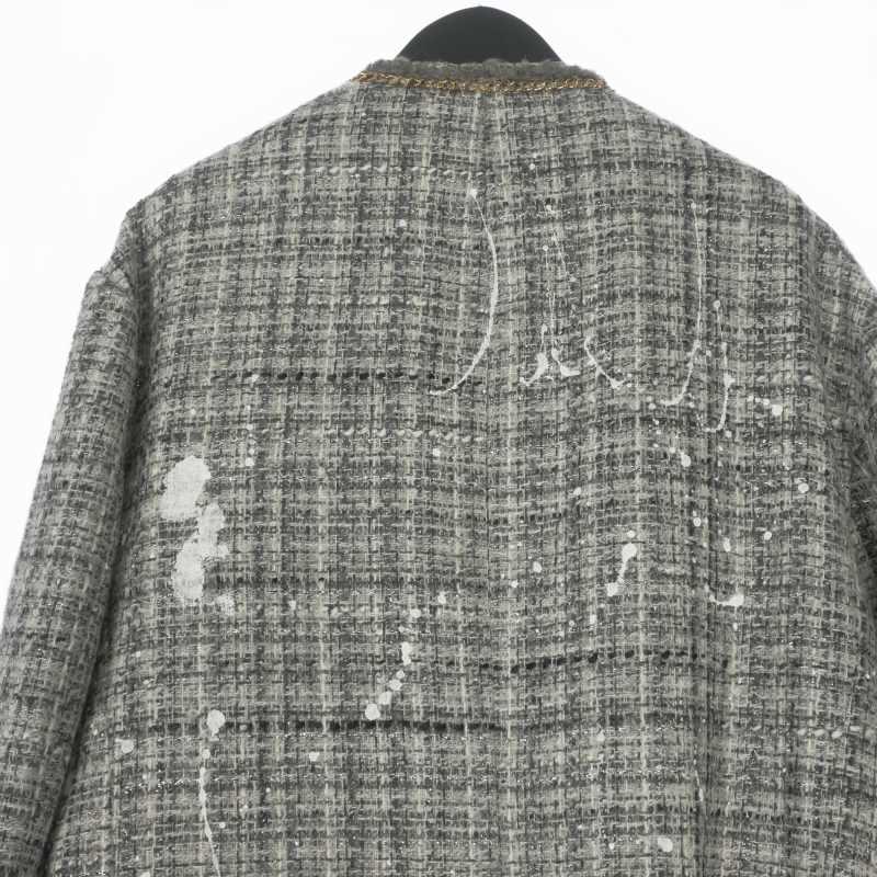 アールサーティーン R13 SLOUCH TWEED JACKET ツイード ノーカラージャケット ブレザー 長袖 XS グレー R13WR127-R273A レディースの画像