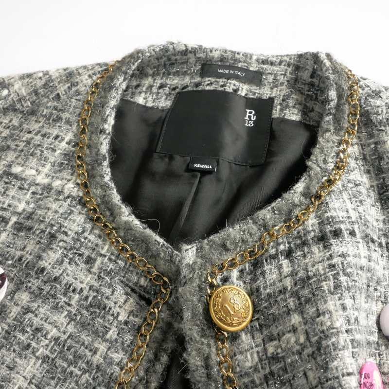 アールサーティーン R13 SLOUCH TWEED JACKET ツイード ノーカラージャケット ブレザー 長袖 XS グレー R13WR127-R273A レディースの画像