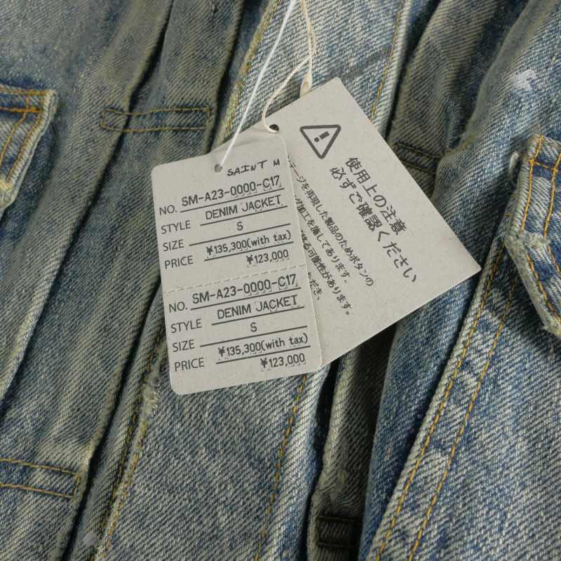 未使用品 セントマイケル × ベルベルジン 23AW DENIM JACKET DAMAGE ダメージ加工 デニムジャケット ブルゾン 長袖 S SM-A23-0000-C17の画像
