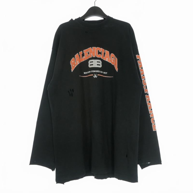 Balenciaga ロゴ入り ブラック長袖カットソー BALENCIAGA（バレンシアガ） BALENCIAGA 22SS ダメージ加工 プリント