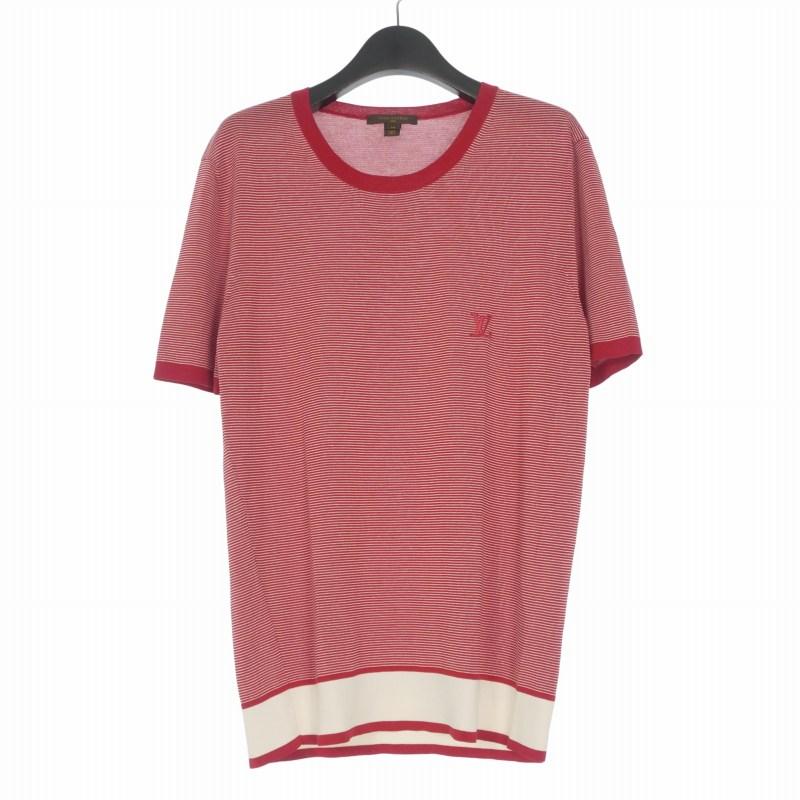 260【美品】ルイヴィトン ブランドロゴ入りリンガーTシャツ ボーダー M LOUIS VUITTON（ルイ・ヴィトン） コットンシルク ロゴ刺繍 ボーダー T