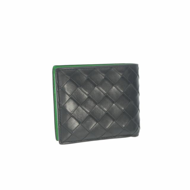 BOTTEGA VENETA 二つ折り財布 ブラック×グリーン BOTTEGA VENETA（ボッテガ・ヴェネタ） イントレチャート コンパクト