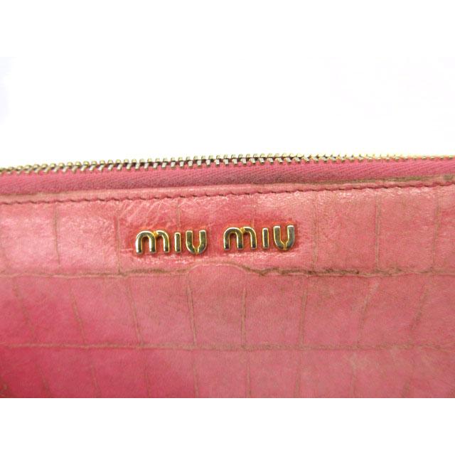 miu miu（ミュウミュウ） 長財布 クロコ型押し ラウンドジップ