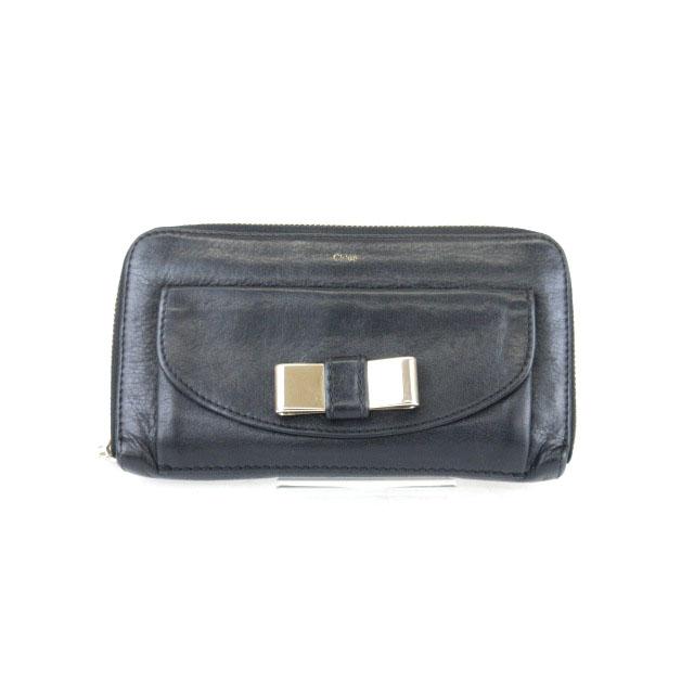 クロエ CHLOE リリィ 長財布 リボン レザー 黒 ブラック /mm 