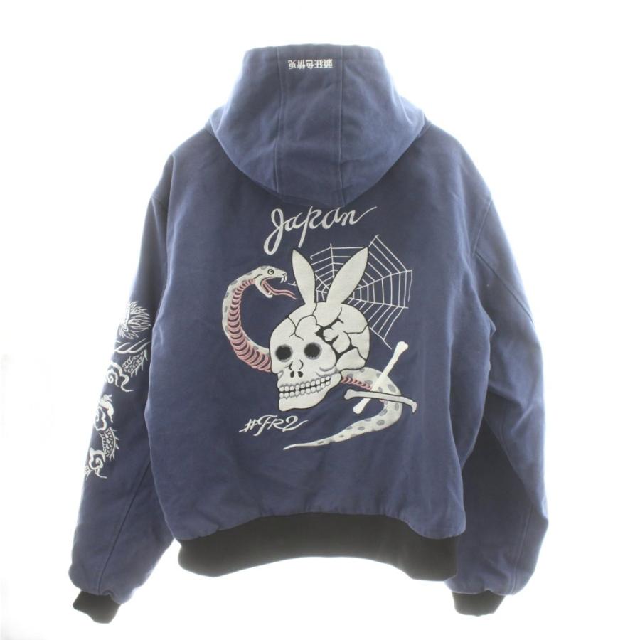 FR2 パーカー ジップアップ スカル ロゴ 刺繍 L 紺 ネイビー /AN22