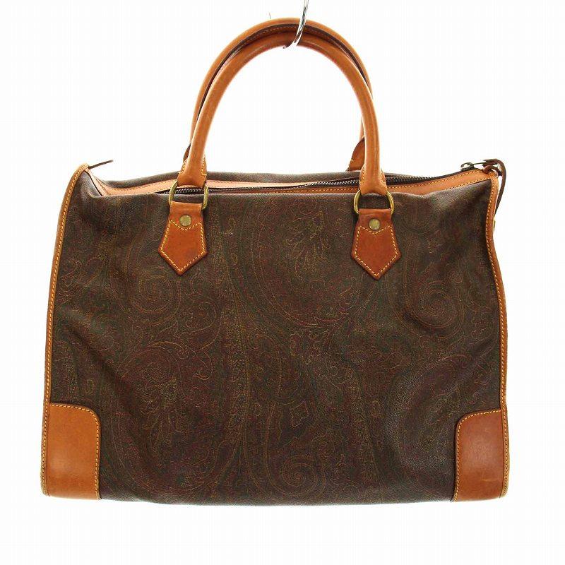 良品 ETRO ペイズリー柄 ブラウン PVC ミニボストン ETRO エトロ ハンドバッグ ミニボストンバッグ PVC ペイズリー柄