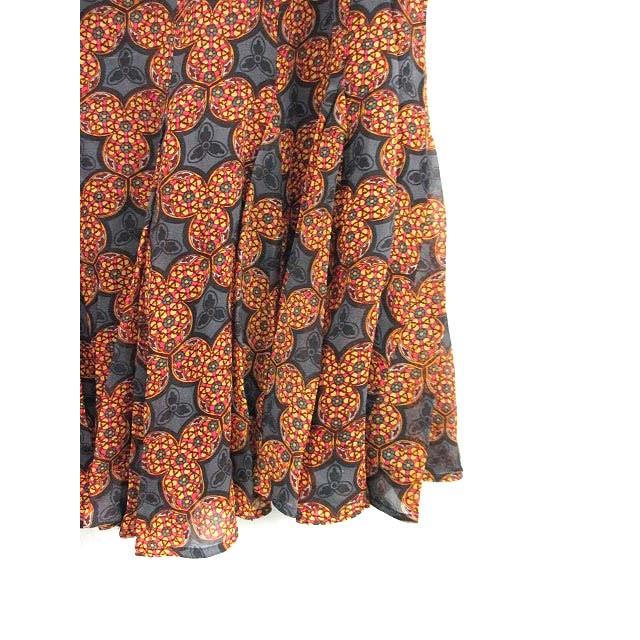 ドレスキャンプ DRESSCAMP スカート ひざ丈 フレア 総柄 シルク 38  