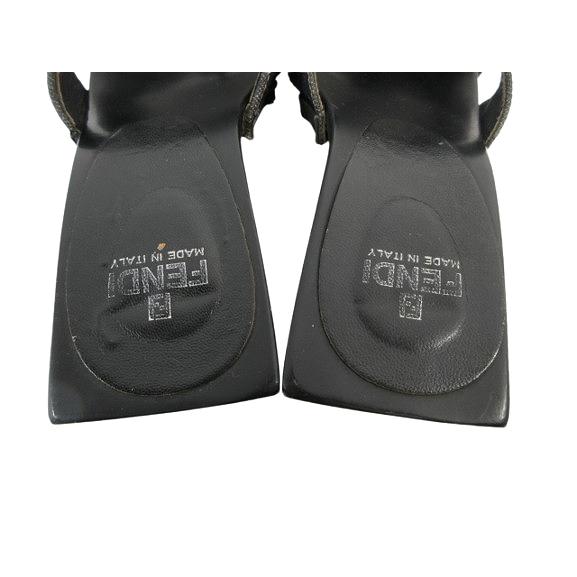 【中古】フェンディ FENDI サンダル ミドルヒール デニム フラワー サイズ35 1/2 黒 QQQ ★AA☆ レディース FENDI（フェンディ） サンダル ミドルヒール デニム フラワー サイズ35