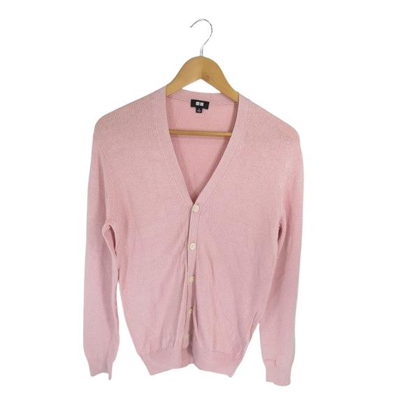 ユニクロ（UNIQLO） カーディガン ニット 長袖 ボタン 無地 ピンク