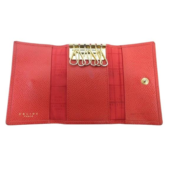 [正規品 美品]CELINE 6連 キーケース CELINE（セリーヌ） キーケース 6連 ロゴ ワンポイント 無地 レザー