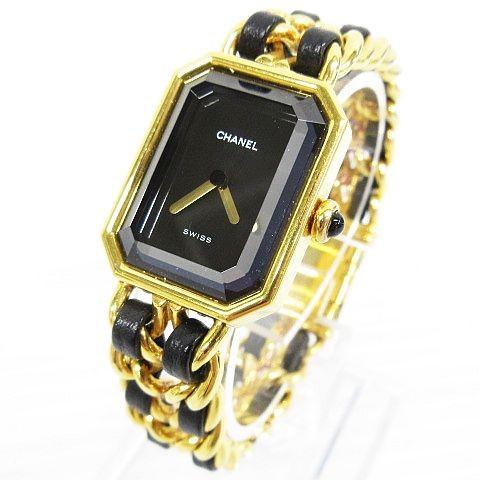 シャネル 中古 ゴールド 腕時計 2針 Chanel 黒 腕時計 プルミエールm レザー レディース ベクトル ゴールド A C クォーツ 古着 151 ブランド古着販売のベクトル