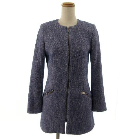 ザラ ベーシック ZARA BASIC コート ノーカラー ツイード風 ブルー 青 