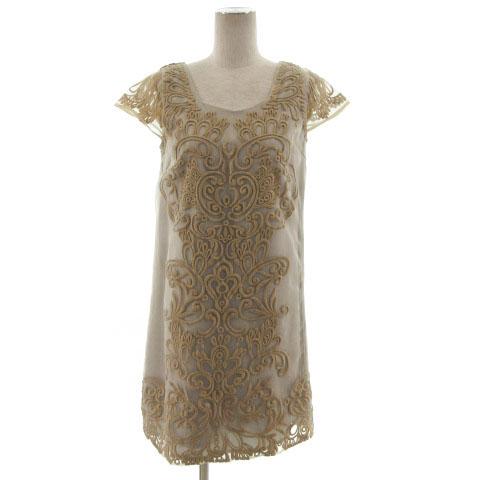 ランゲージ Language ワンピース スクエアネック風 半袖 刺繍 ひざ丈  