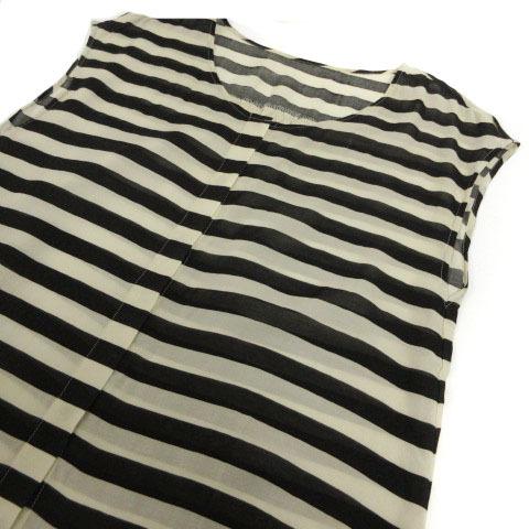 INED（イネド） シャツ フレンチスリーブ ボーダー 裾リボン ブラック 