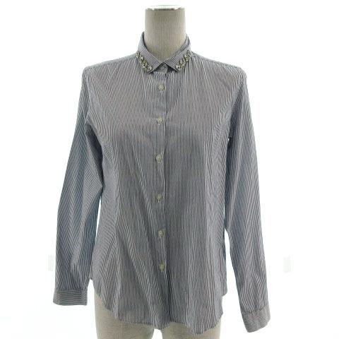シェトワ Chez toi シャツ 長袖 ビジュー ストライプ コットン ブルー 