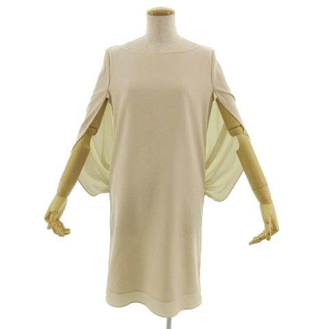 中古 ガール Girl オフィスカワノ ワンピース フォーマル ポンチョスリーブ ひざ丈 ボートネック ベージュ S レディース 注目