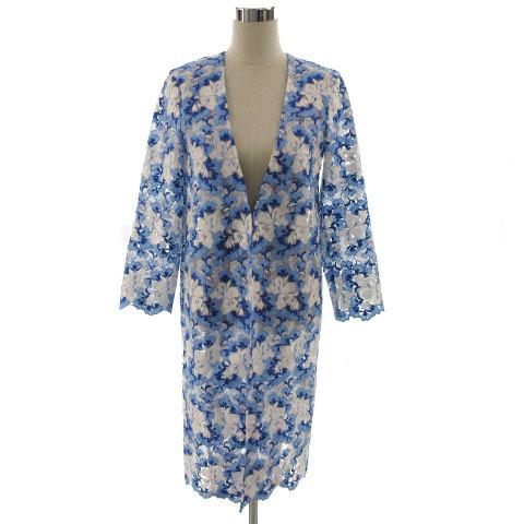 中古 ダイアグラム グレースコンチネンタル Diagram Grace Continental コート コーディガン ロング 刺繍 日本製 花柄 青 白 36 ご予約品