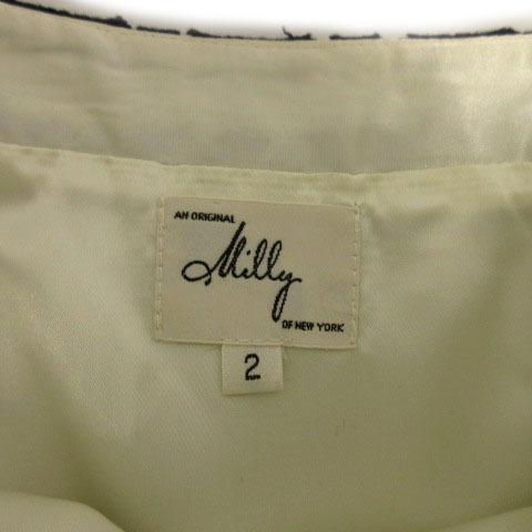 ミリー milly スカート ミディ丈 タイト ウール混 花柄レース ブラック 