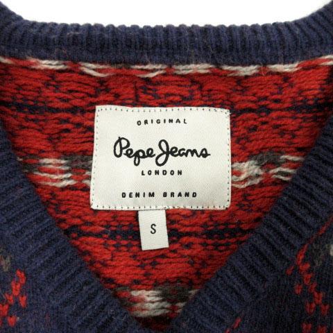 ペペジーンズ Pepe Jeans ニット セーター Vネック 長袖 ウール混 総柄 