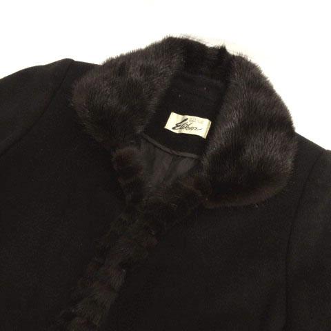 エリカエン Elikaen コート ミンク毛皮切替え ウール ブラック 黒