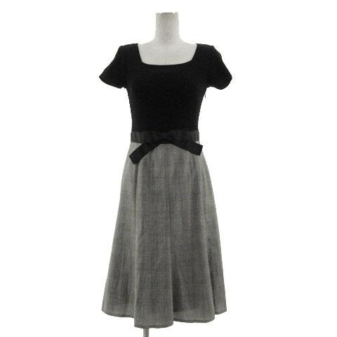 Rene ルネ ワンピース 半袖 スクエアネック リブニット切替え リボン  