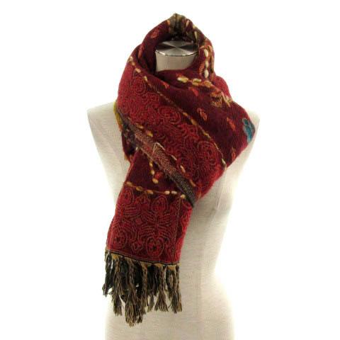 ゴア goa マフラー 大判 リバーシブル フリンジ 花柄 レッド 赤 マルチ