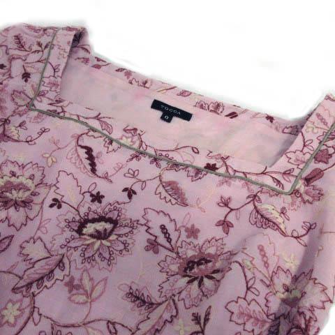 トッカ TOCCA ワンピース フレンチスリーブ ひざ丈 花柄刺繍 リボン  