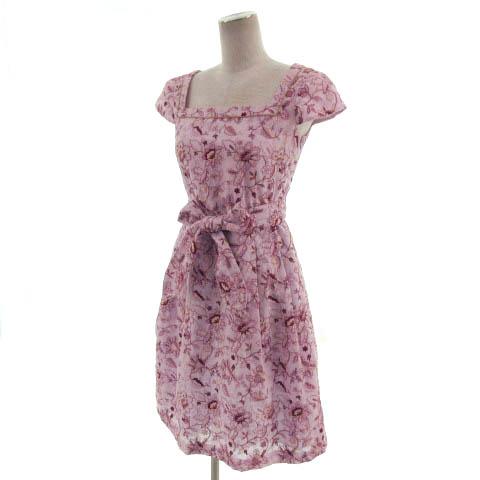 トッカ TOCCA ワンピース フレンチスリーブ ひざ丈 花柄刺繍 リボン  