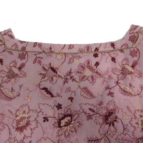 トッカ TOCCA ワンピース フレンチスリーブ ひざ丈 花柄刺繍 リボン  