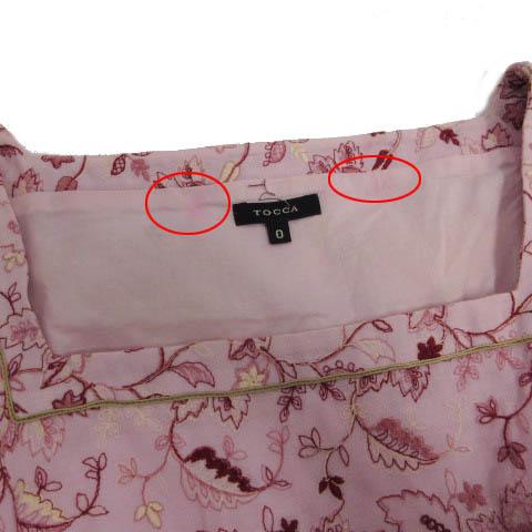 トッカ TOCCA ワンピース フレンチスリーブ ひざ丈 花柄刺繍 リボン  