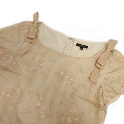 トッカ TOCCA ワンピース ショルダーリボン 半袖 パフスリーブ ひざ丈 