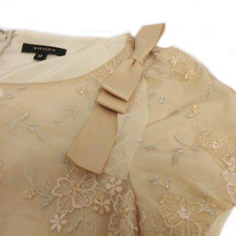 トッカ TOCCA ワンピース ショルダーリボン 半袖 パフスリーブ ひざ丈  