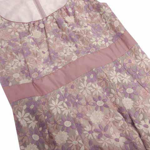 【中古】トッカ TOCCA ワンピース フレンチスリーブ ひざ丈 日本製 花柄刺繍レース ピンクベージュ 紫 ラメ ピンク 0 トッカ TOCCA ワンピース フレンチスリーブ ひざ丈 日本製 花柄刺繍