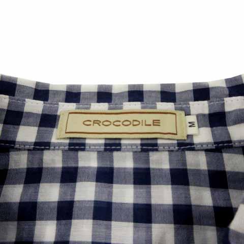 クロコダイル CROCODILE シャツ 長袖 ロゴ刺繍 コットン混 ギンガムチェック ネイビー 紺 ホワイト 白 M レディース｜vectorpremium｜07