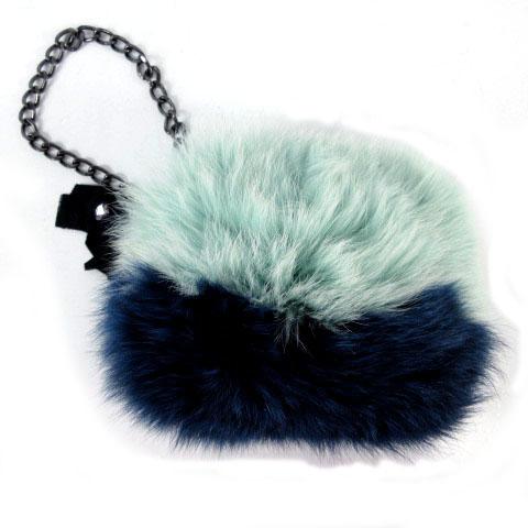 【中古】未使用品 ランバンオンブルー ポーチ 小物入れ フォックスファー がま口 チェーン 日本製 配色 青系 水色 F 未使用品 ランバンオンブルー LANVIN en Bleu ポーチ 小物入れ