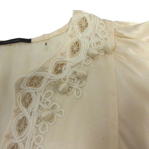 【中古】未使用品 エリータハリ ELIE TAHARI チュニック スリットネック レース切替え 五分袖 シルク ベージュ系 S 未使用品 エリータハリ ELIE TAHARI チュニック スリットネック レース