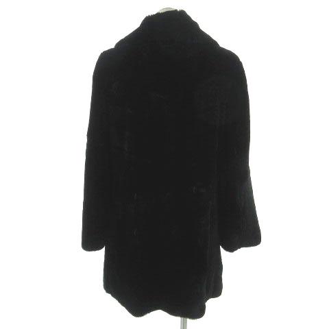 コート 毛皮 リアルファー ステンカラー ブローチ ブラック 黒