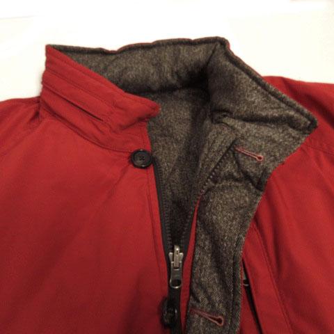 【中古】インターメッツォ INTERMEZZO ダウンジャケット リバーシブル フード 赤 ツイード転写プリント 茶 白 3L インターメッツォ INTERMEZZO ダウンジャケット リバーシブル フード