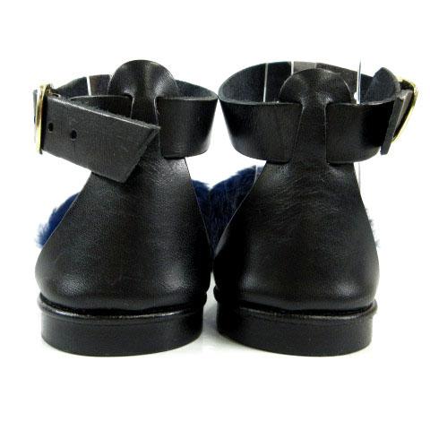 【中古】未使用品 マウロデバーリ MAURO de BARI サンダル ストラップ ファー レザー イタリア製 ブラック 黒 紺 35 未使用品 マウロデバーリ MAURO de BARI サンダル ストラップ ファー