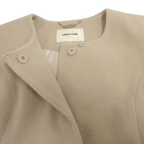 美品　レッセパッセ　ノーカラー切替刺繍コート レッセパッセ LAISSE PASSE コート ノーカラー リボン ウール
