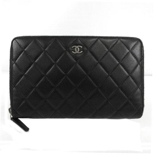 シャネル CHANEL ラムスキン マトラッセ ラウンドファスナー 長財布 