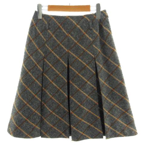 クレージュ courreges スカート タック フレア ミディ丈 シルク混 格子  