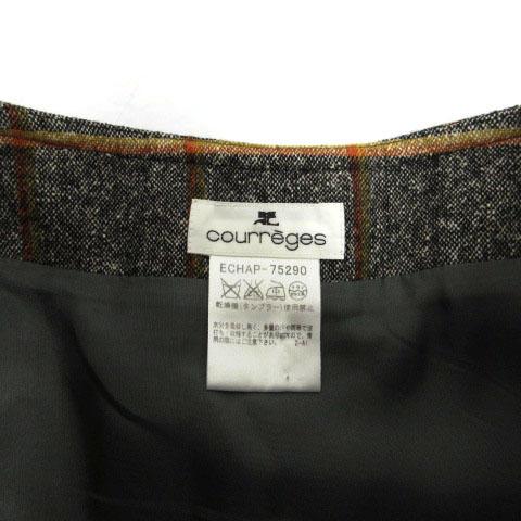 クレージュ courreges スカート タック フレア ミディ丈 シルク混 格子 