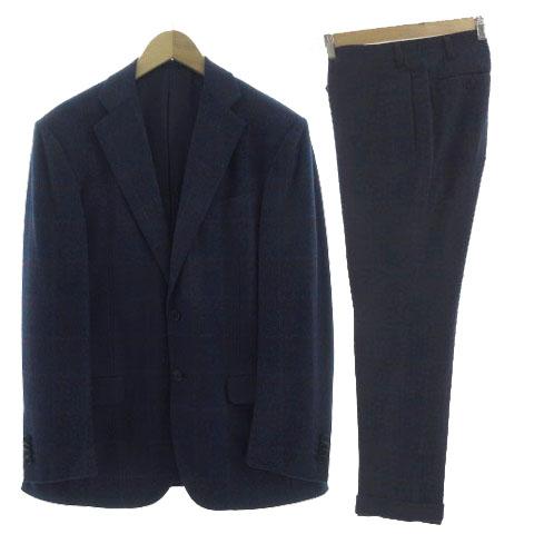 【中古】Owner's Garment スーツ ジャケット パンツ 起毛 エルメネジルドゼニア イタリア製生地 格子柄 紺 青 赤 Owner's Garment スーツ ジャケット テーラード パンツ 起毛